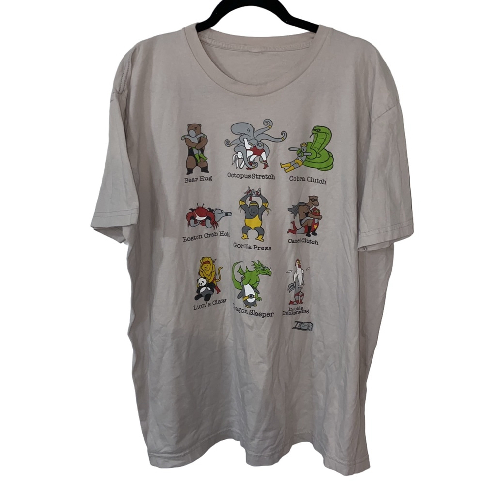 Men's Woot! Gray Funny Animal Wrestling Graphic Print T-Shirt Size 2XL